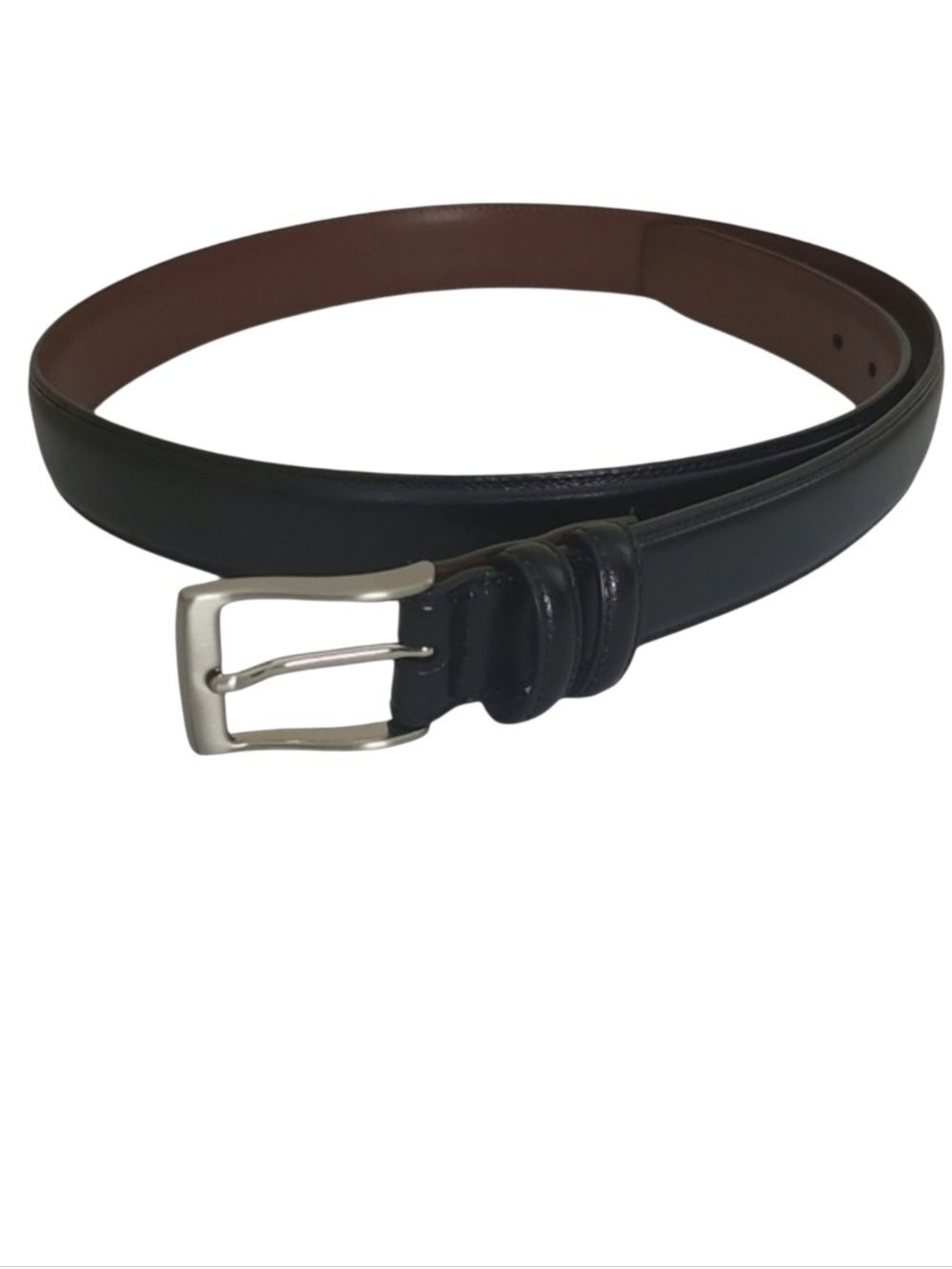 Perry Ellis Black Leather Belt Silvertone Buckle Size 36 90
